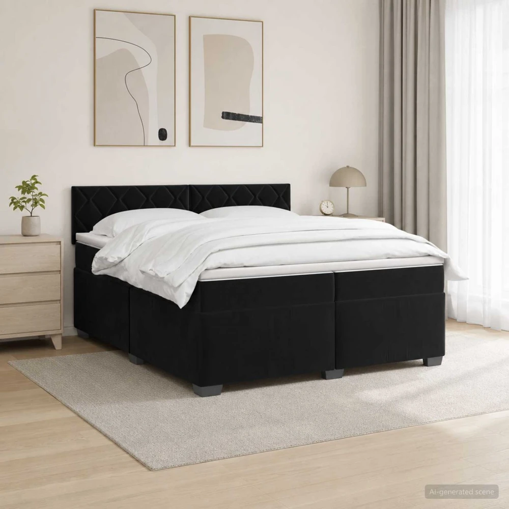 Lova su čiužiniu ir LED apšvietimu Juoda 200 x 200 cm Aksomas