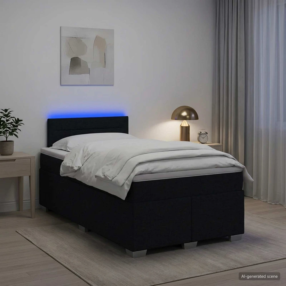 Lova su čiužiniu ir LED apšvietimu Juoda 120 x 200 cm Audinys
