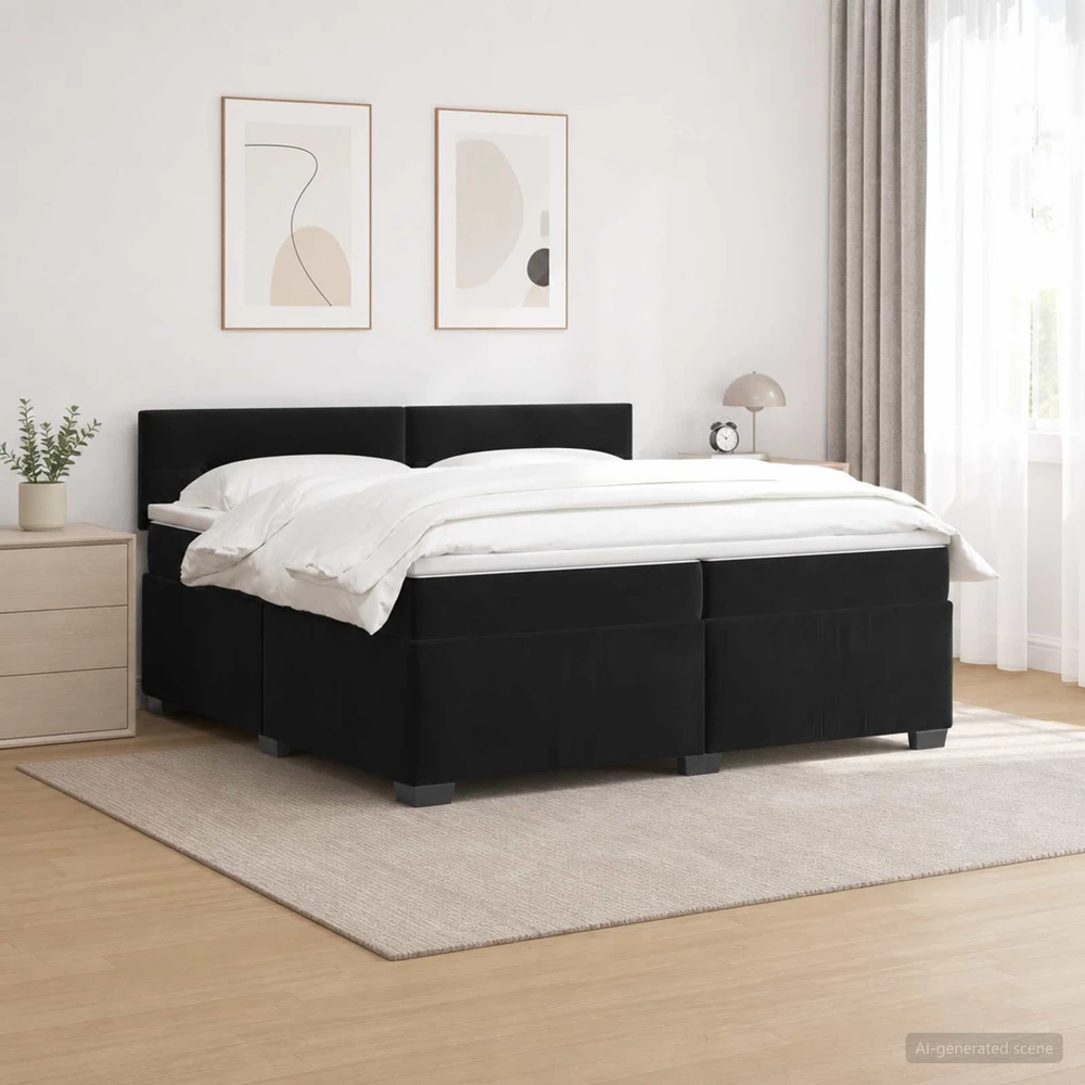 Lova su čiužiniu ir LED apšvietimu Juoda 200 x 200 cm Aksomas