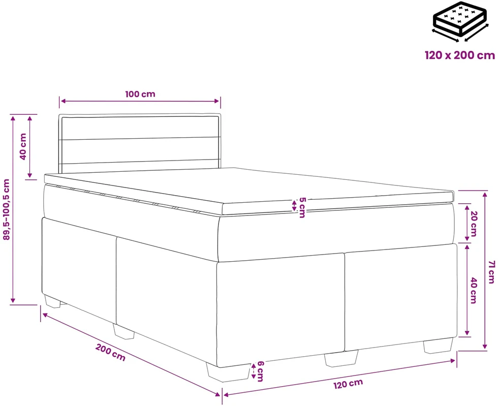 Lova su čiužiniu ir LED apšvietimu Juoda 120 x 200 cm Audinys