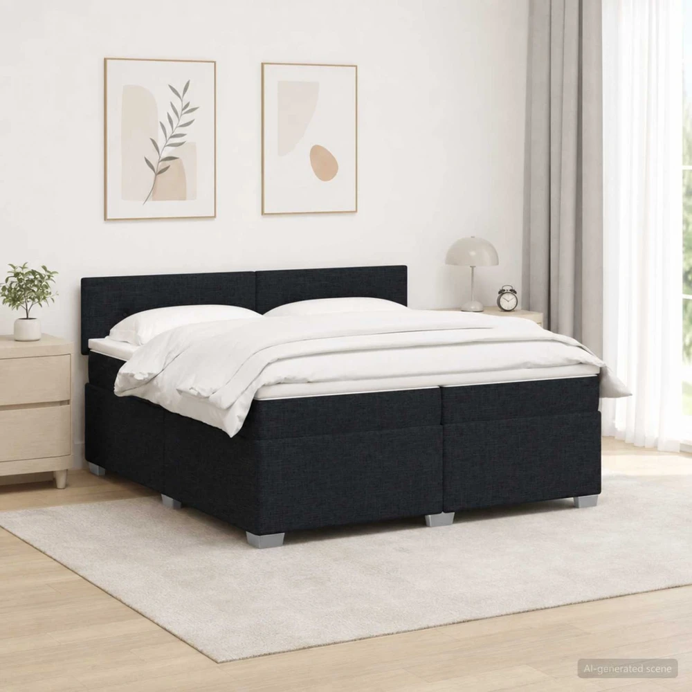 Lova su čiužiniu ir LED apšvietimu Juoda 200 x 200 cm Audinys