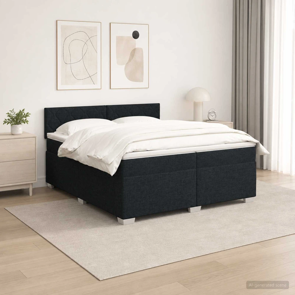 Lova su čiužiniu ir LED apšvietimu Juoda 200 x 200 cm Audinys