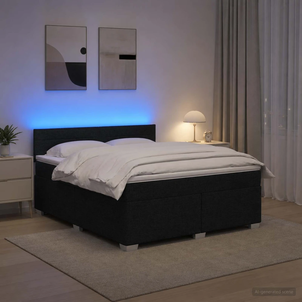 Lova su čiužiniu ir LED apšvietimu Juoda 160 x 200 cm Audinys