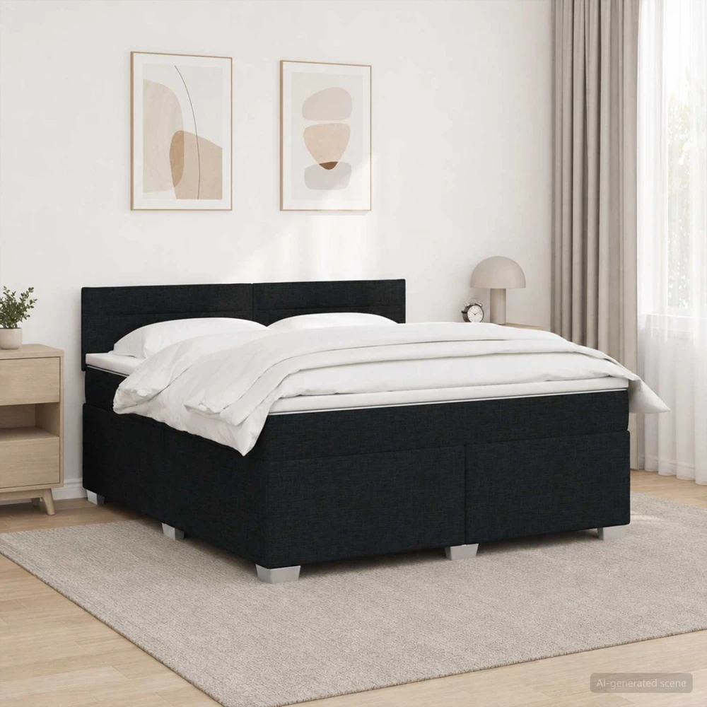 Lova su čiužiniu ir LED apšvietimu Juoda 180 x 200 cm Audinys