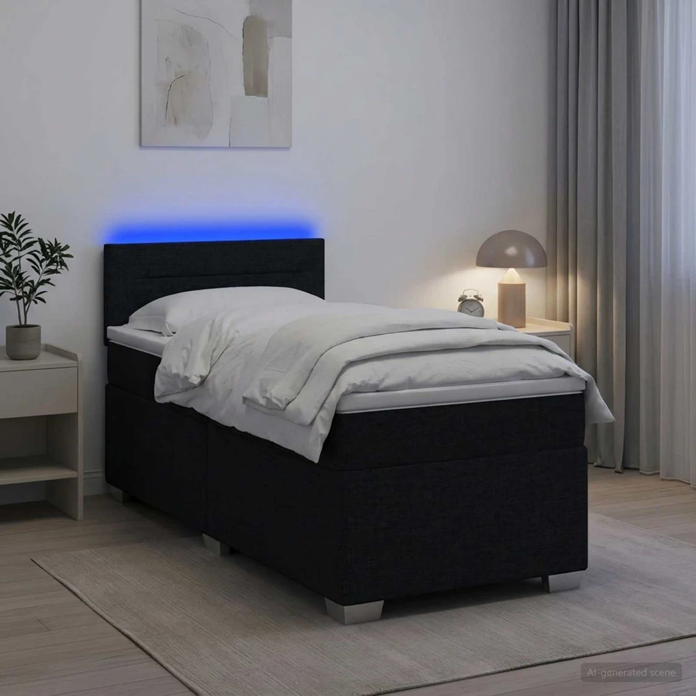 Lova su čiužiniu ir LED apšvietimu Juoda 90 x 200 cm Audinys