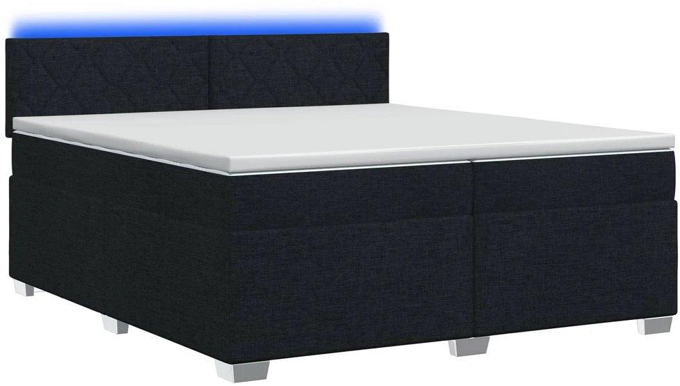 Lova su čiužiniu ir LED apšvietimu Juoda 200 x 200 cm Audinys
