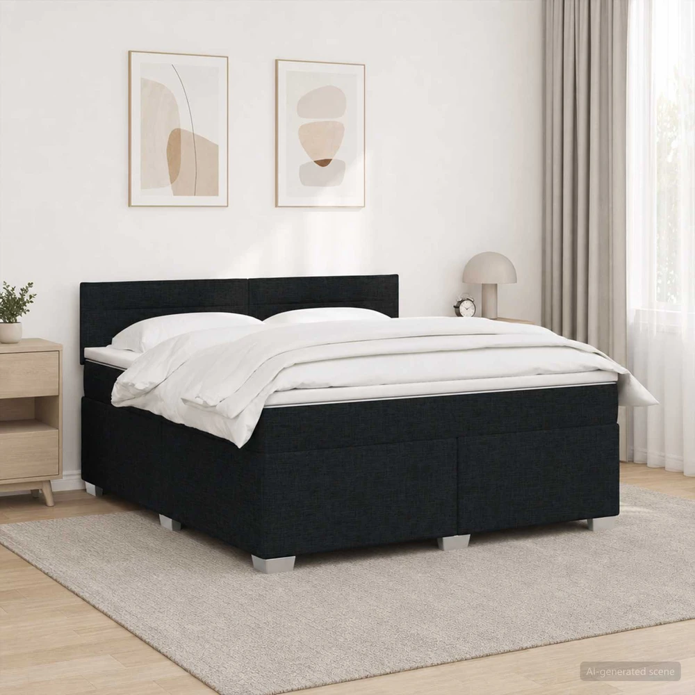 Lova su čiužiniu ir LED apšvietimu Juoda 160 x 200 cm Audinys