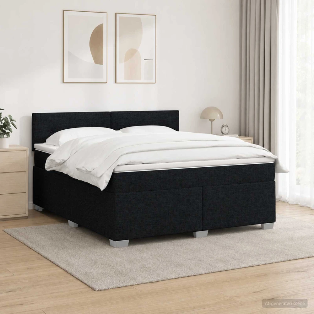 Lova su čiužiniu ir LED apšvietimu Juoda 160 x 200 cm Audinys