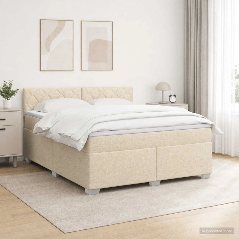 Lova su čiužiniu ir LED apšvietimu Kreminė 180 x 200 cm Audinys