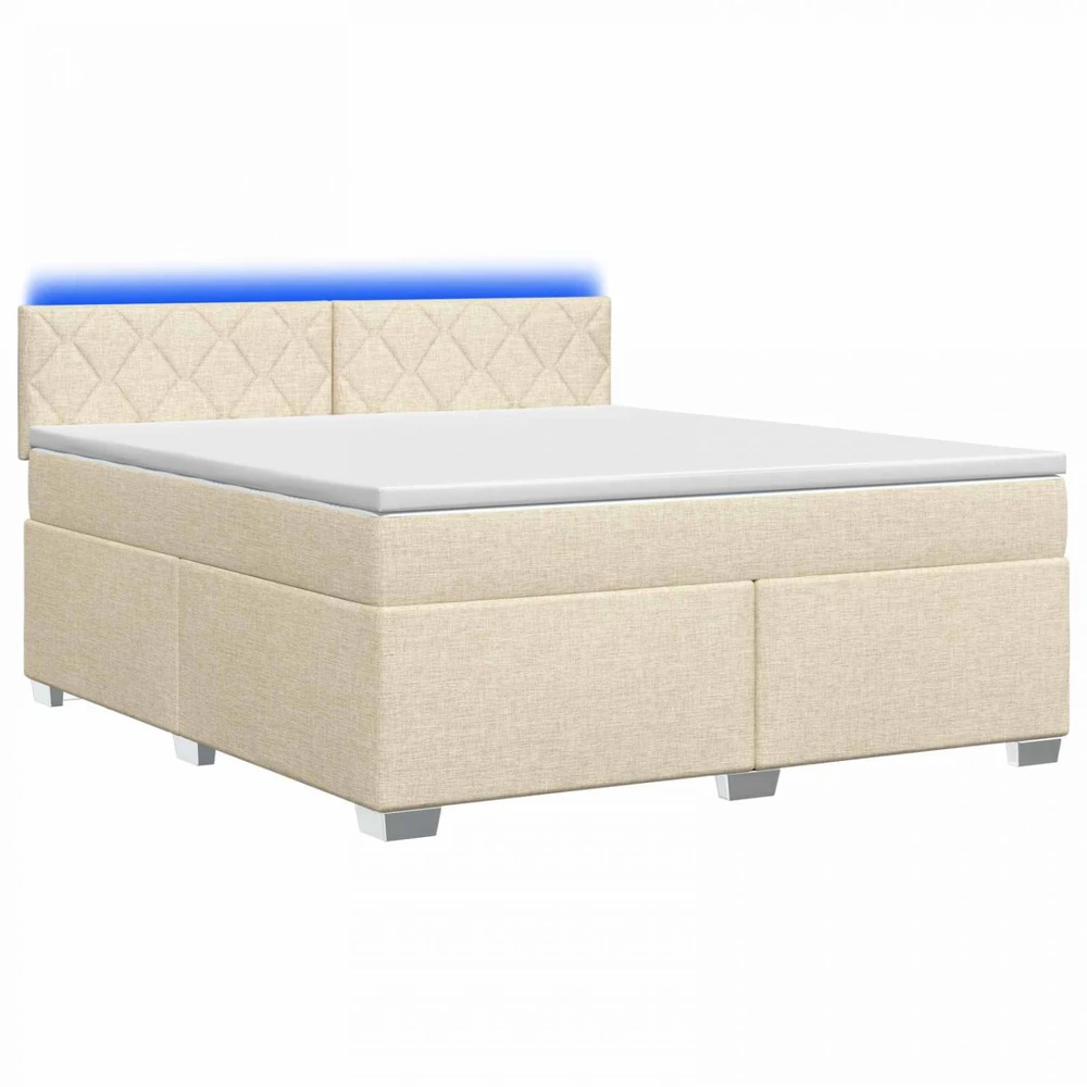 Lova su čiužiniu ir LED apšvietimu Kreminė 180 x 200 cm Audinys