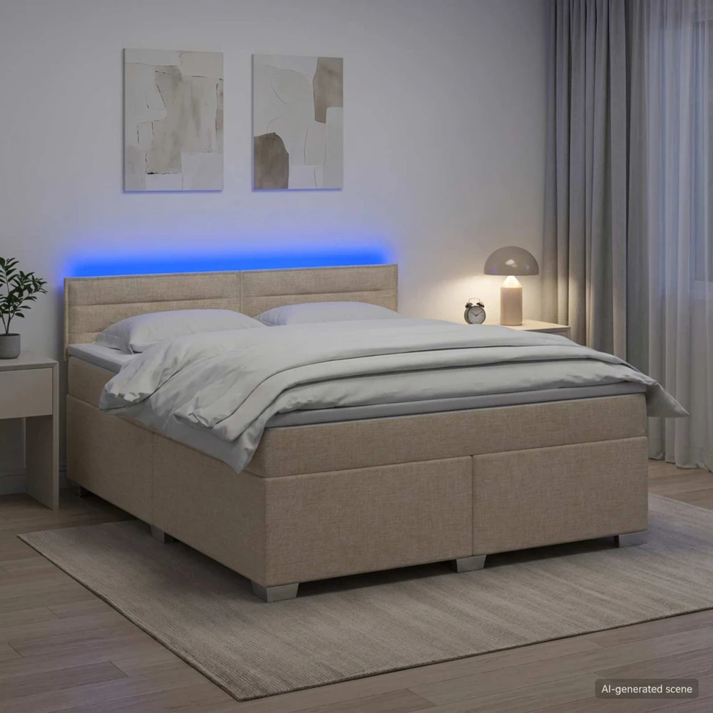 Lova su čiužiniu ir LED apšvietimu Kreminė 140 x 190 cm Audinys