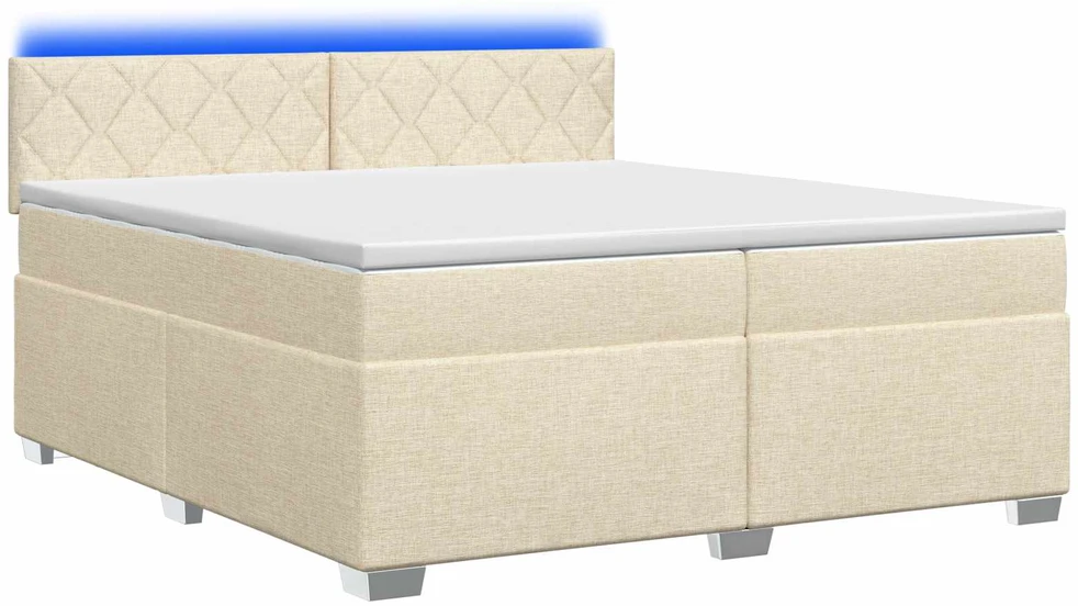 Lova su čiužiniu ir LED apšvietimu Kreminė 200 x 200 cm Audinys