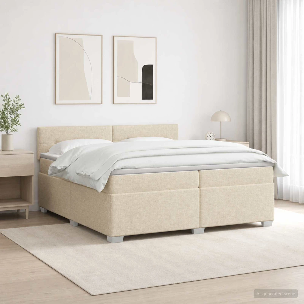 Lova su čiužiniu ir LED apšvietimu Kreminė 200 x 200 cm Audinys
