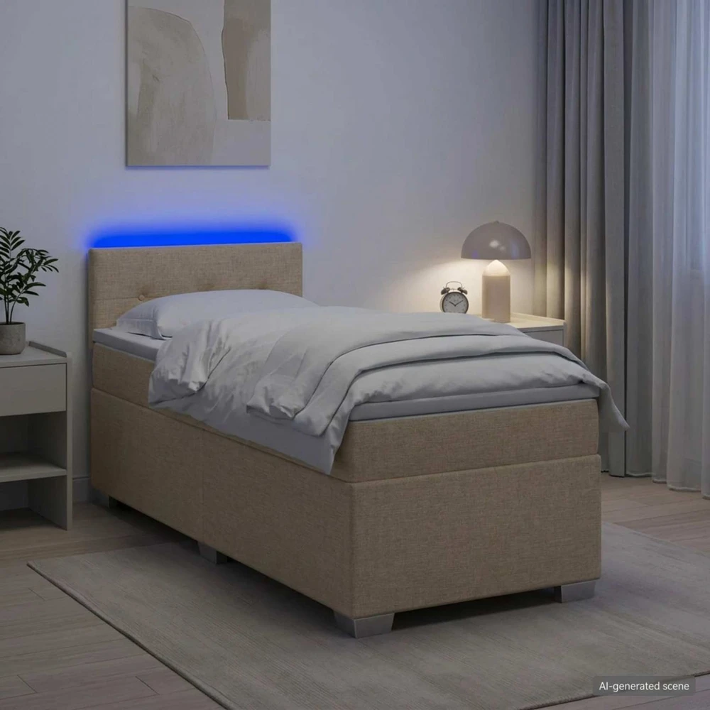 Lova su čiužiniu ir LED apšvietimu Kreminė 80 x 200 cm Audinys