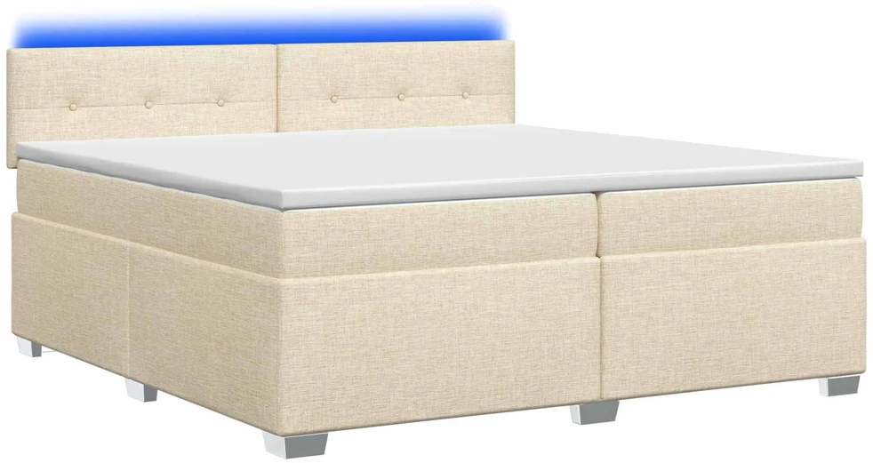 Lova su čiužiniu ir LED apšvietimu Kreminė 200 x 200 cm Audinys