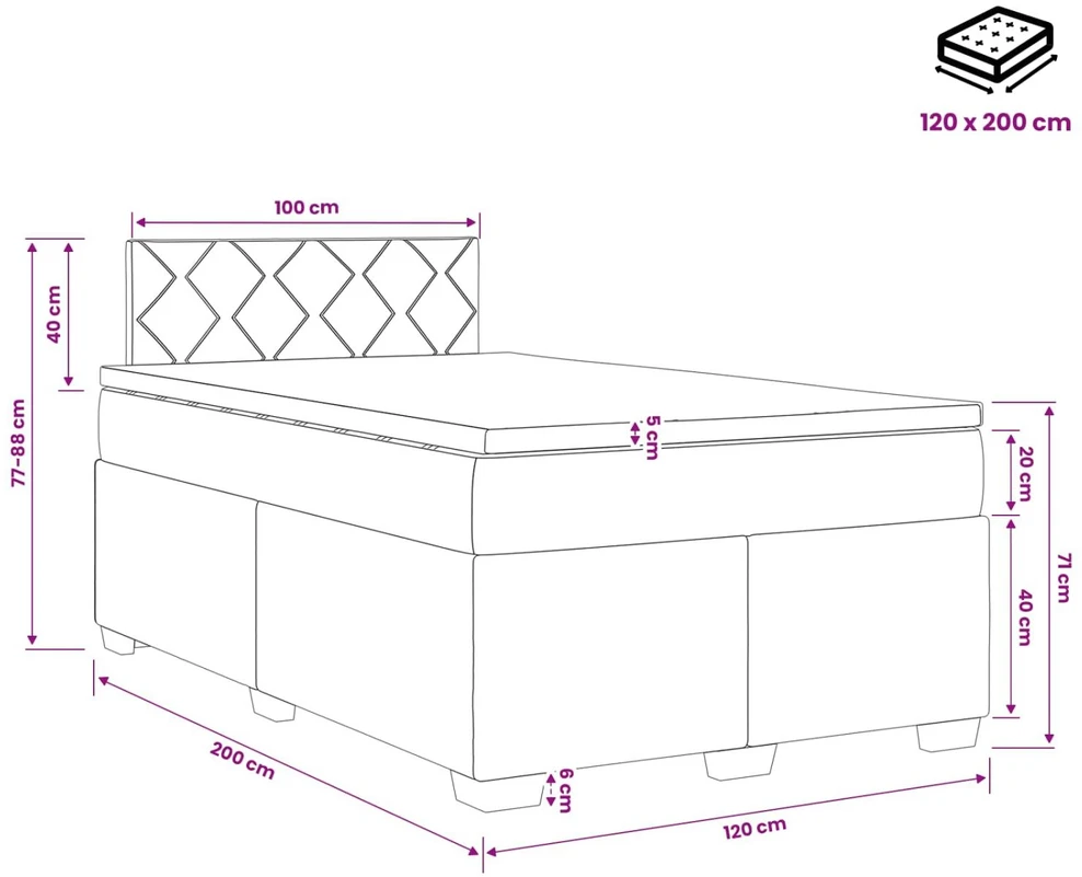 Lova su čiužiniu ir LED apšvietimu Kreminė 120 x 200 cm Audinys
