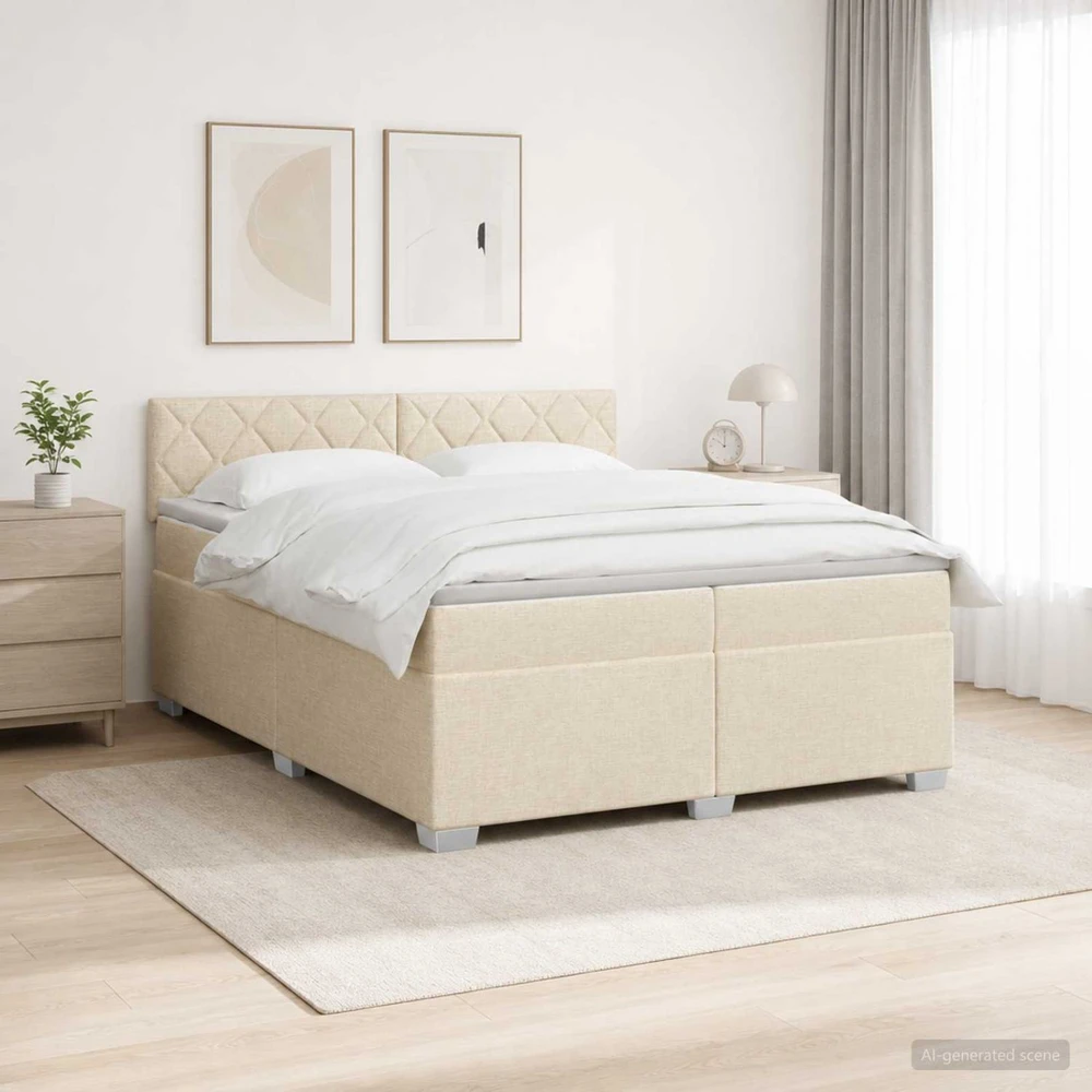 Lova su čiužiniu ir LED apšvietimu Kreminė 200 x 200 cm Audinys