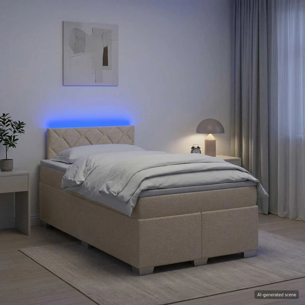 Lova su čiužiniu ir LED apšvietimu Kreminė 120 x 200 cm Audinys
