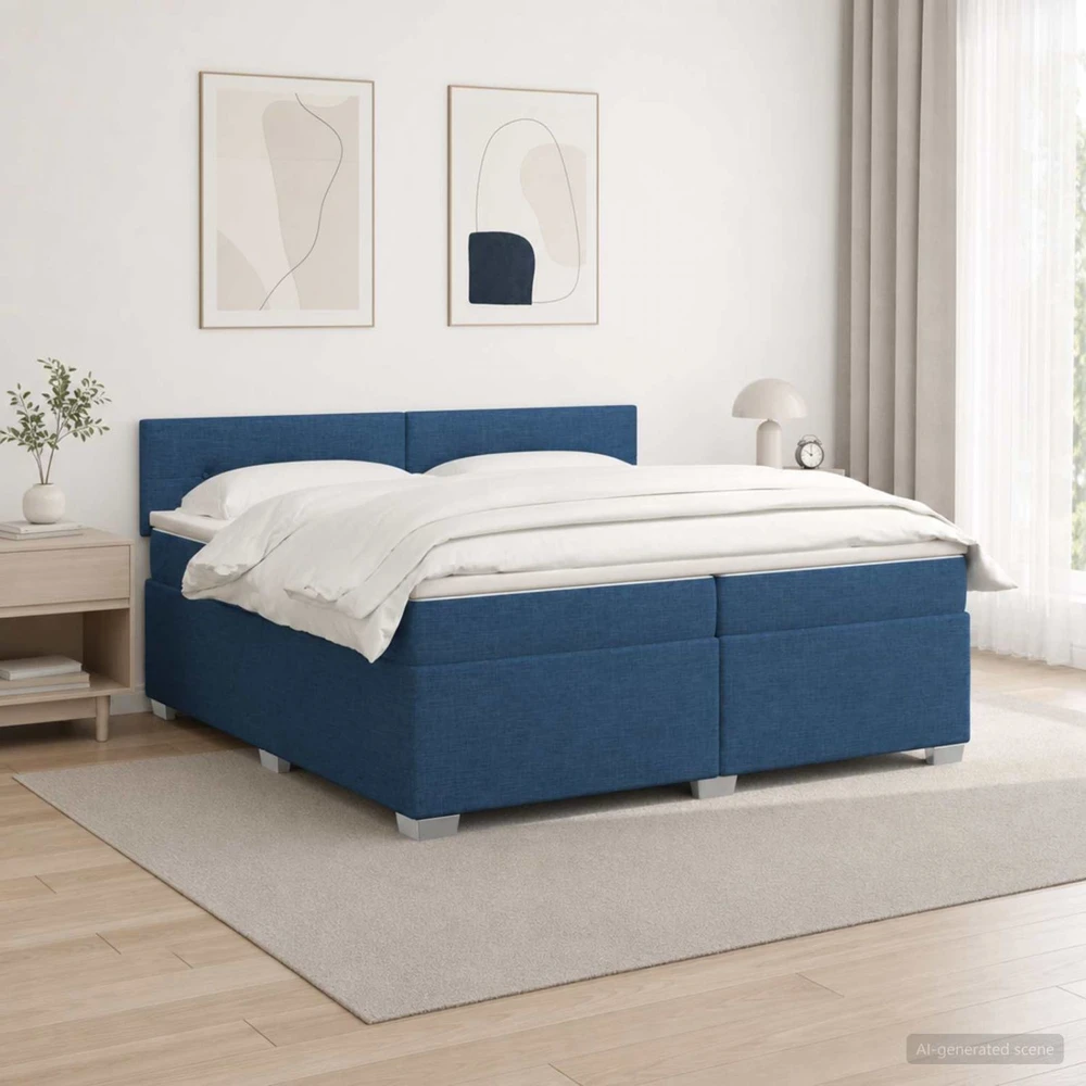 Lova su čiužiniu ir LED apšvietimu Mėlyna 200 x 200 cm Audinys