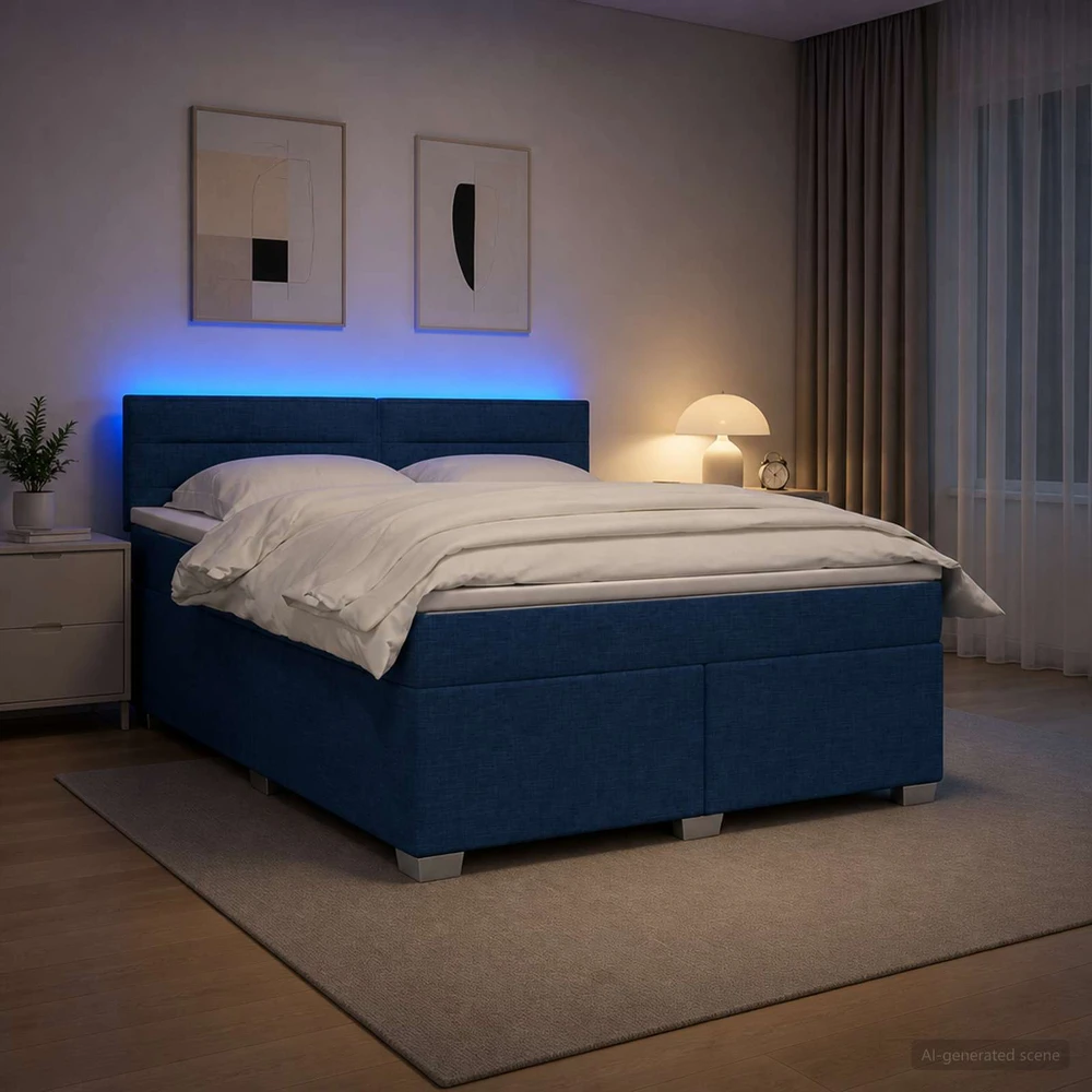 Lova su čiužiniu ir LED apšvietimu Mėlyna 140 x 200 cm Audinys