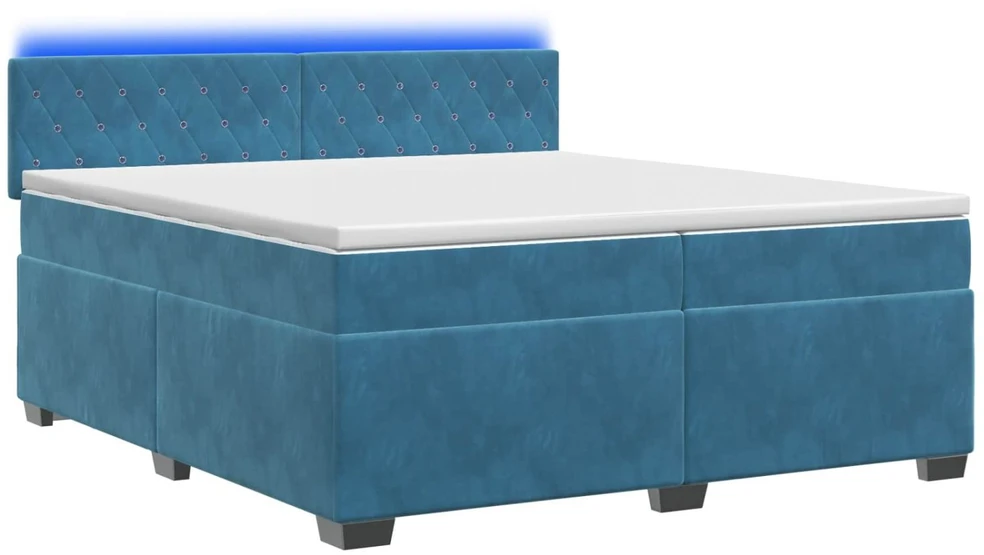 Lova su čiužiniu ir LED apšvietimu Mėlyna 200 x 200 cm Aksomas