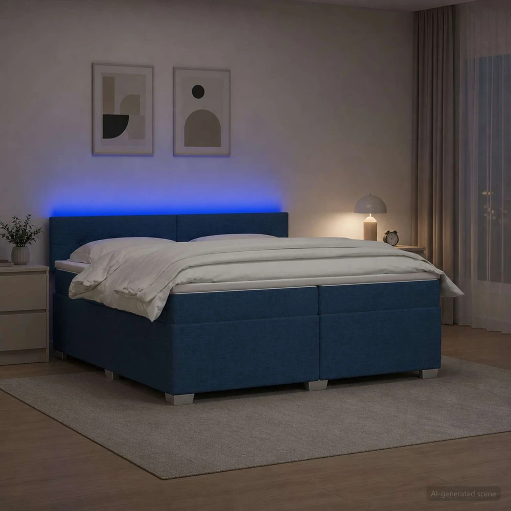 Lova su čiužiniu ir LED apšvietimu Mėlyna 200 x 200 cm Audinys