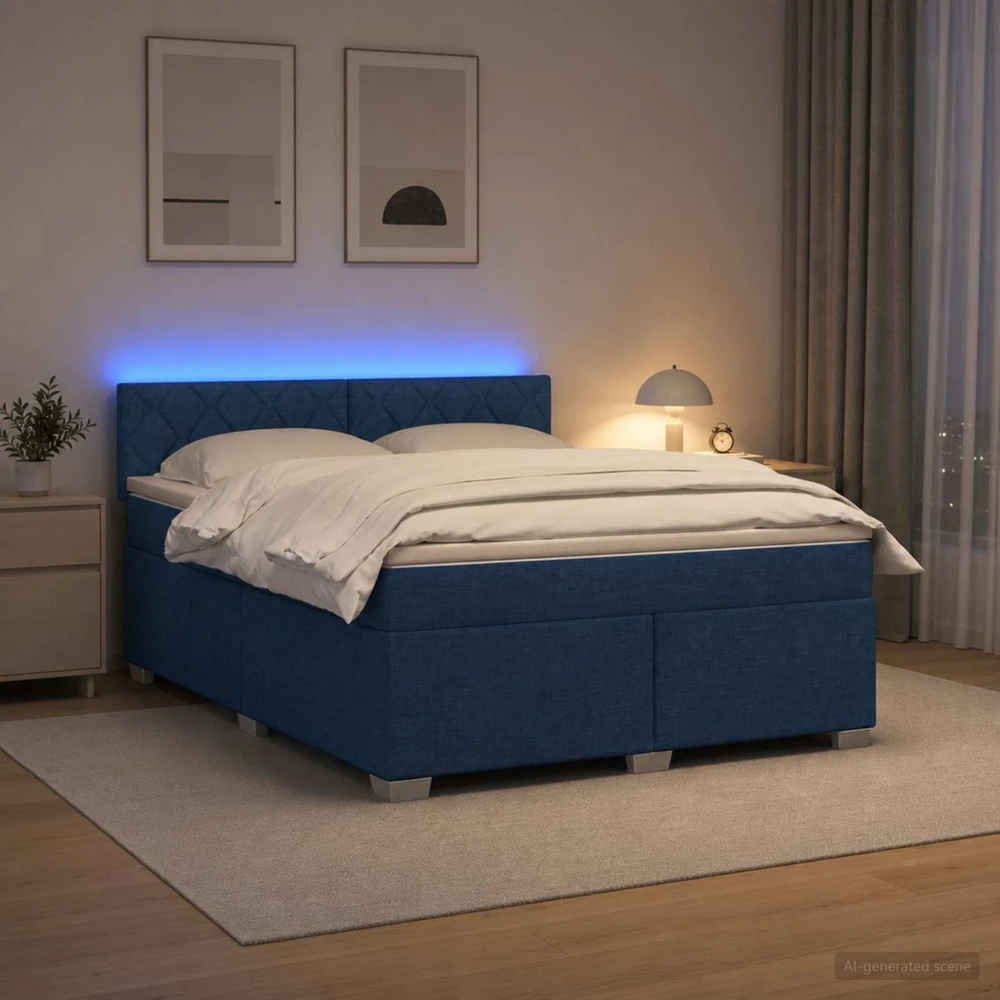 Lova su čiužiniu ir LED apšvietimu Mėlyna 160 x 200 cm Audinys
