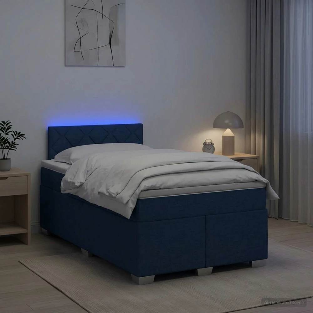 Lova su čiužiniu ir LED apšvietimu Mėlyna 120 x 200 cm Audinys