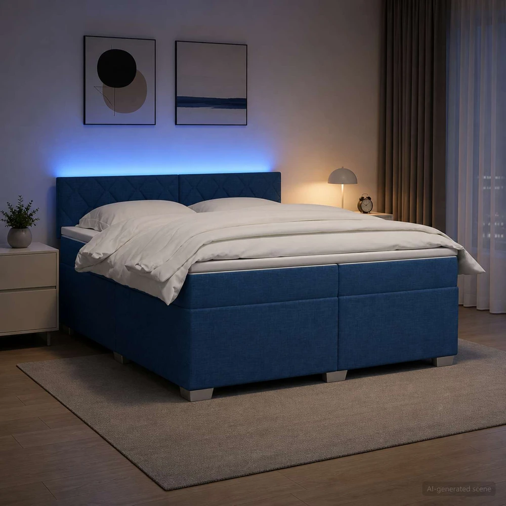 Lova su čiužiniu ir LED apšvietimu Mėlyna 200 x 200 cm Audinys