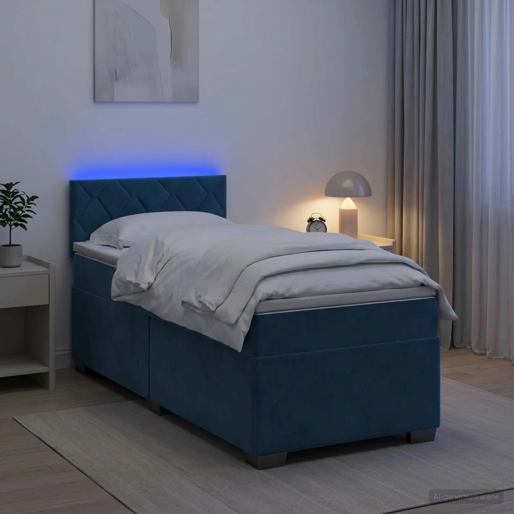 Lova su čiužiniu ir LED apšvietimu Mėlyna 80 x 200 cm Aksomas