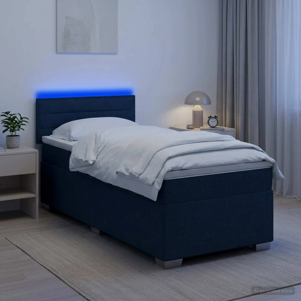 Lova su čiužiniu ir LED apšvietimu Mėlyna 100 x 200 cm Audinys