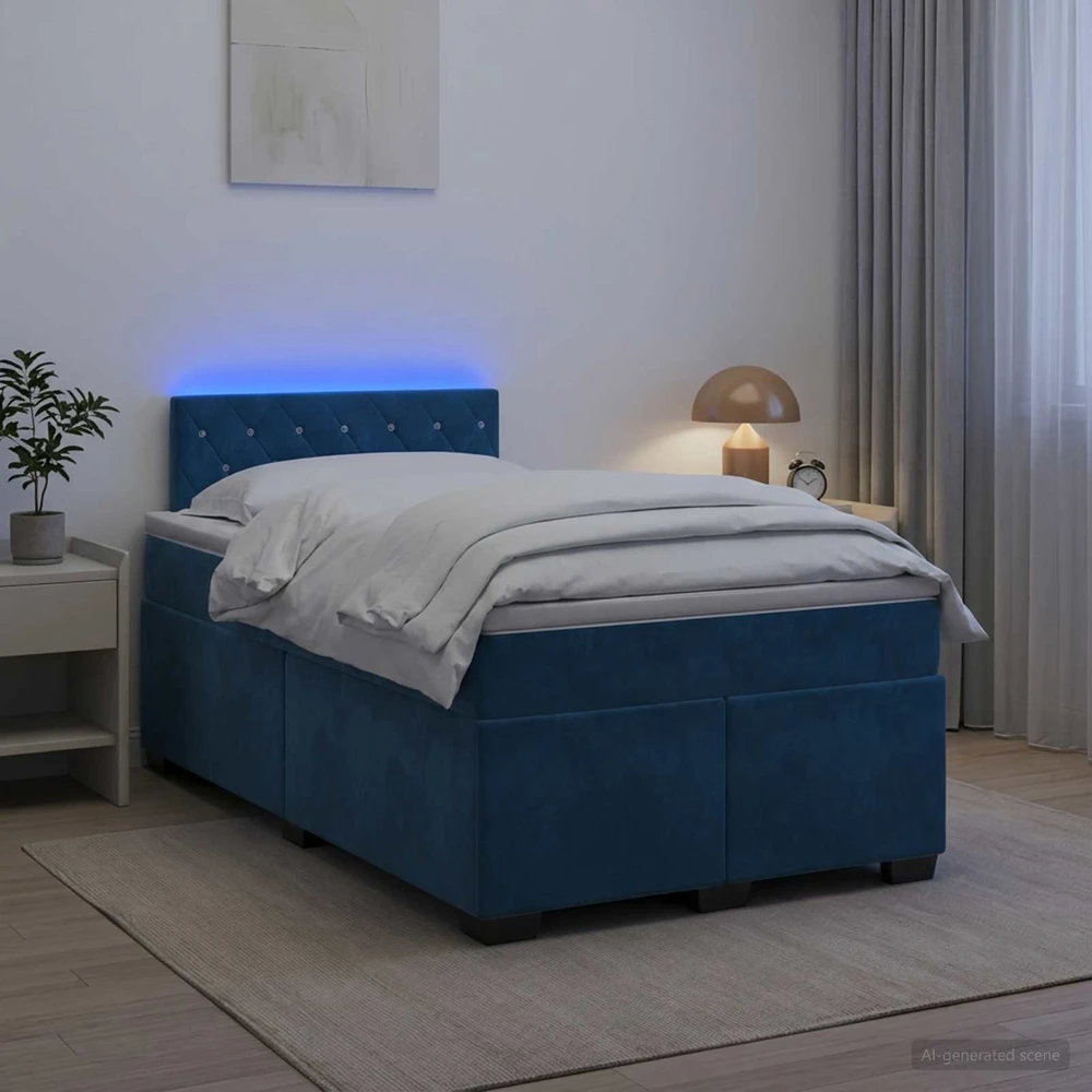 Lova su čiužiniu ir LED apšvietimu Mėlyna 120 x 190 cm Aksomas