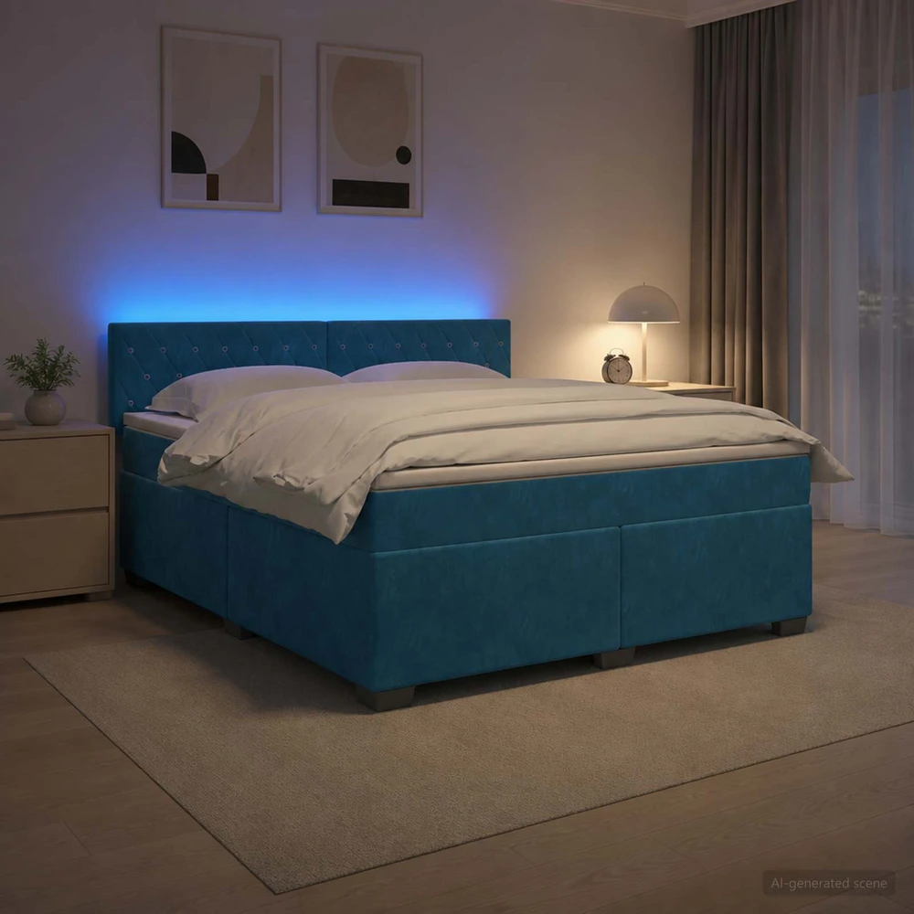 Lova su čiužiniu ir LED apšvietimu Mėlyna 140 x 200 cm Aksomas