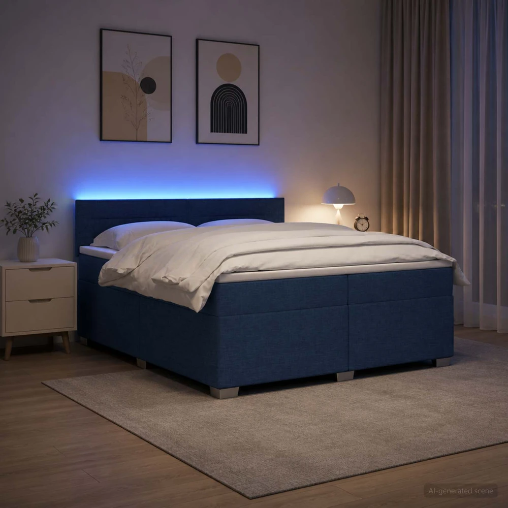 Lova su čiužiniu ir LED apšvietimu Mėlyna 200 x 200 cm Audinys