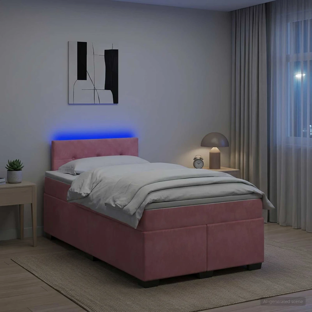 Lova su čiužiniu ir LED apšvietimu Rožinė 120 x 190 cm Aksomas