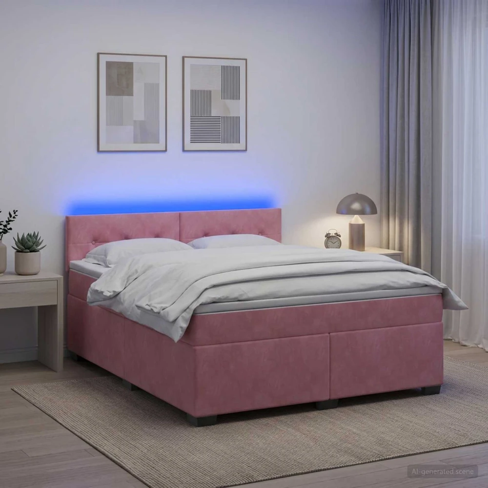 Lova su čiužiniu ir LED apšvietimu Rožinė 140 x 200 cm Aksomas