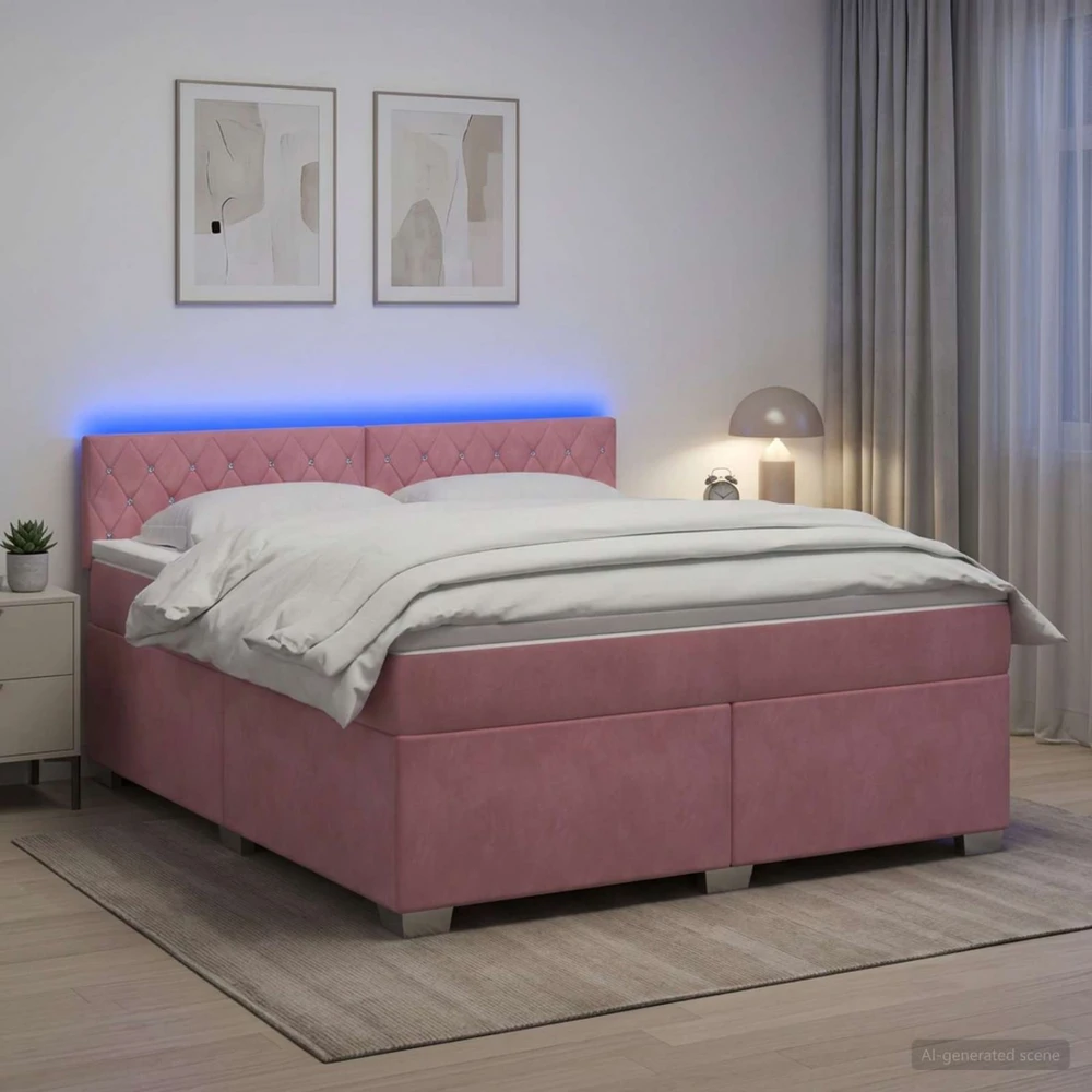Lova su čiužiniu ir LED apšvietimu Rožinė 140 x 200 cm Aksomas