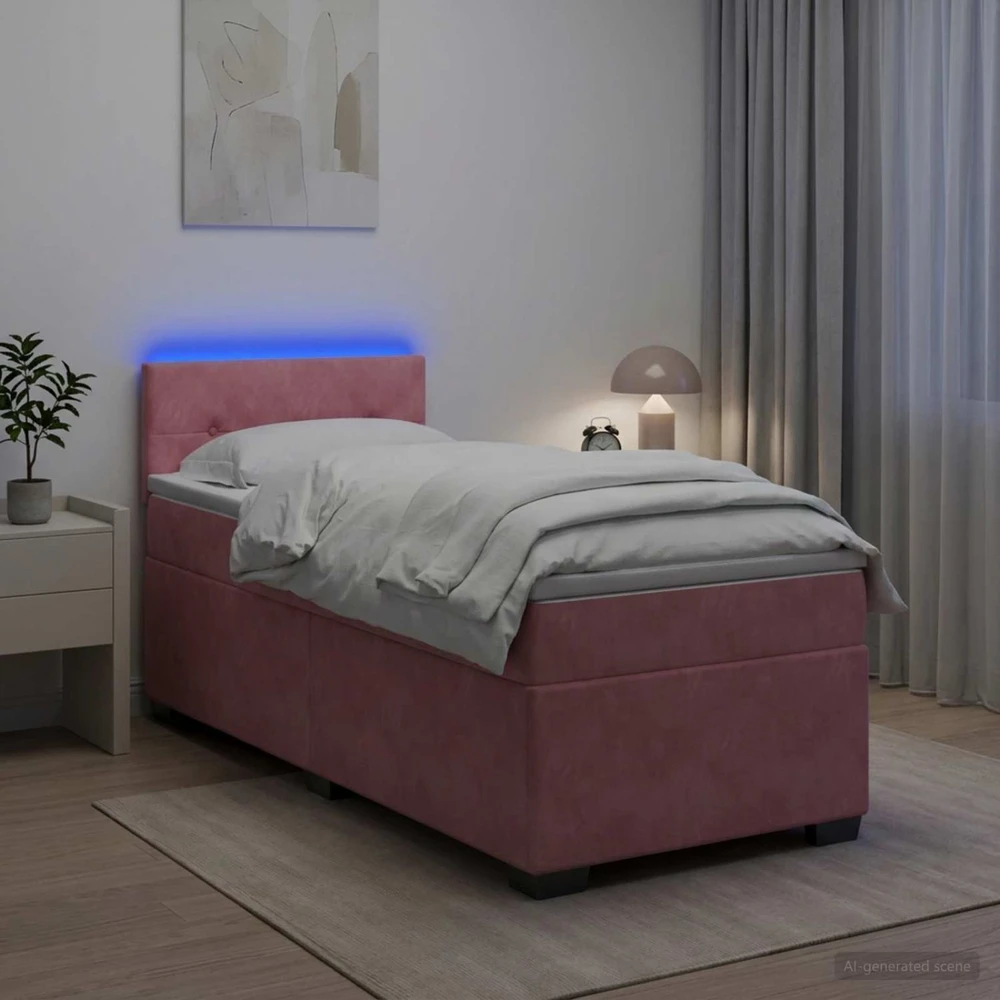 Lova su čiužiniu ir LED apšvietimu Rožinė 80 x 200 cm Aksomas