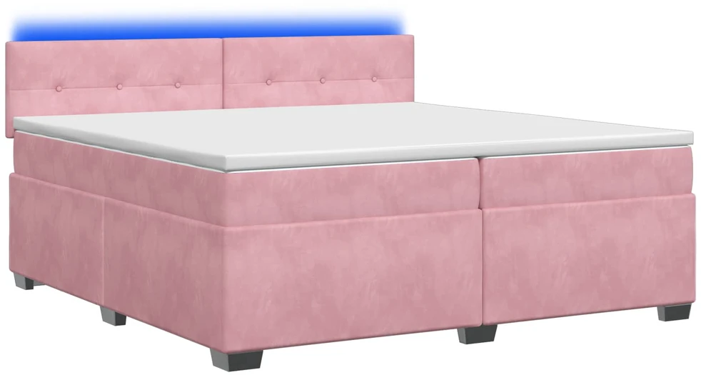 Lova su čiužiniu ir LED apšvietimu Rožinė 200 x 200 cm Aksomas