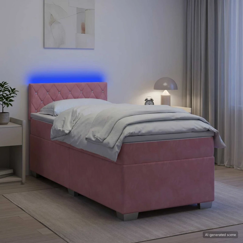 Lova su čiužiniu ir LED apšvietimu Rožinė 100 x 200 cm Aksomas