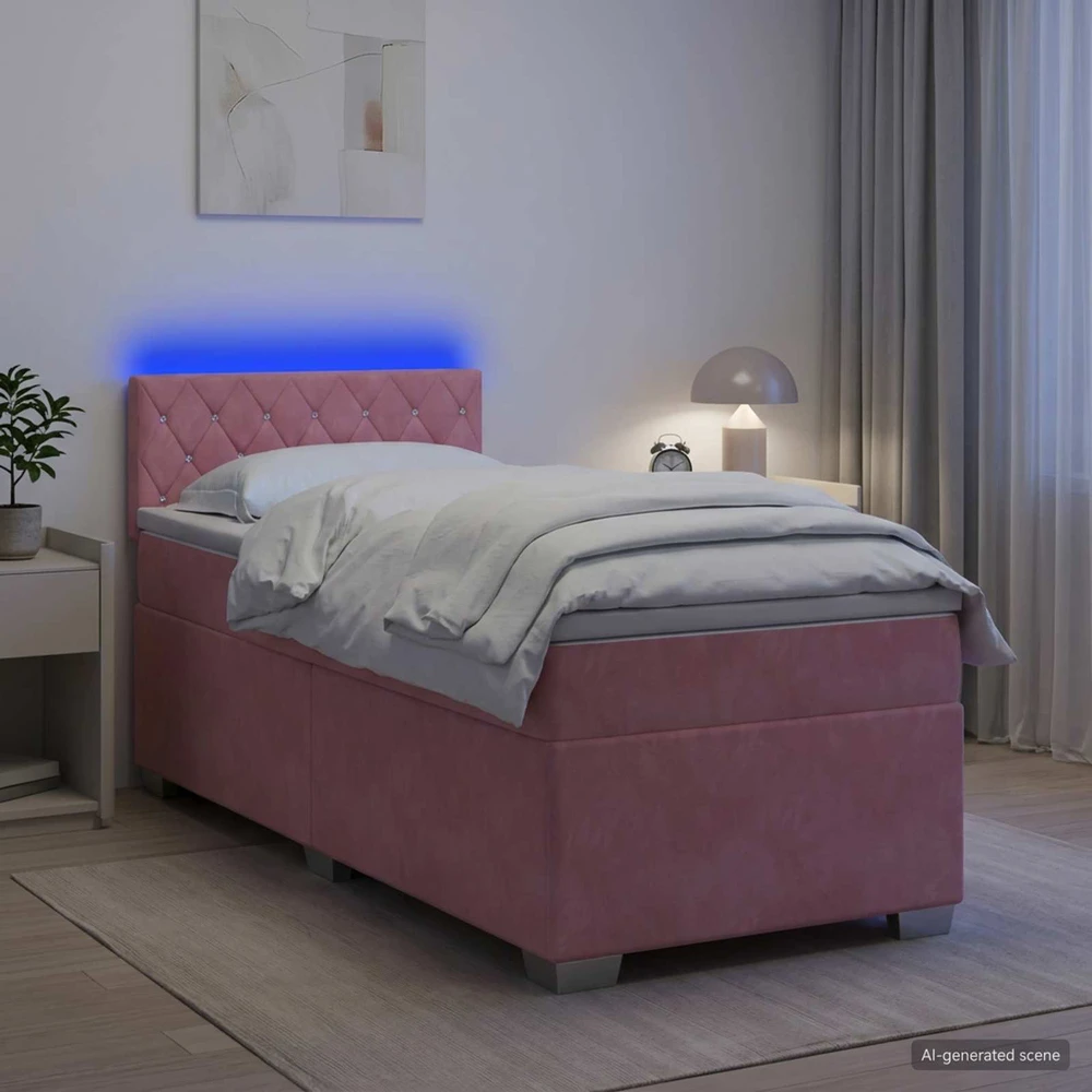 Lova su čiužiniu ir LED apšvietimu Rožinė 80 x 200 cm Aksomas