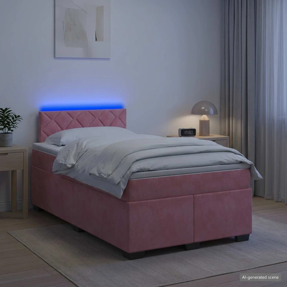 Lova su čiužiniu ir LED apšvietimu Rožinė 120 x 190 cm Aksomas