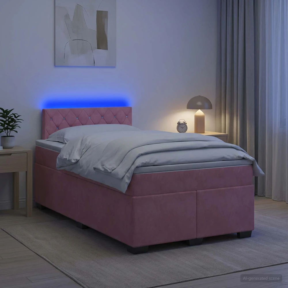 Lova su čiužiniu ir LED apšvietimu Rožinė 120 x 200 cm Aksomas