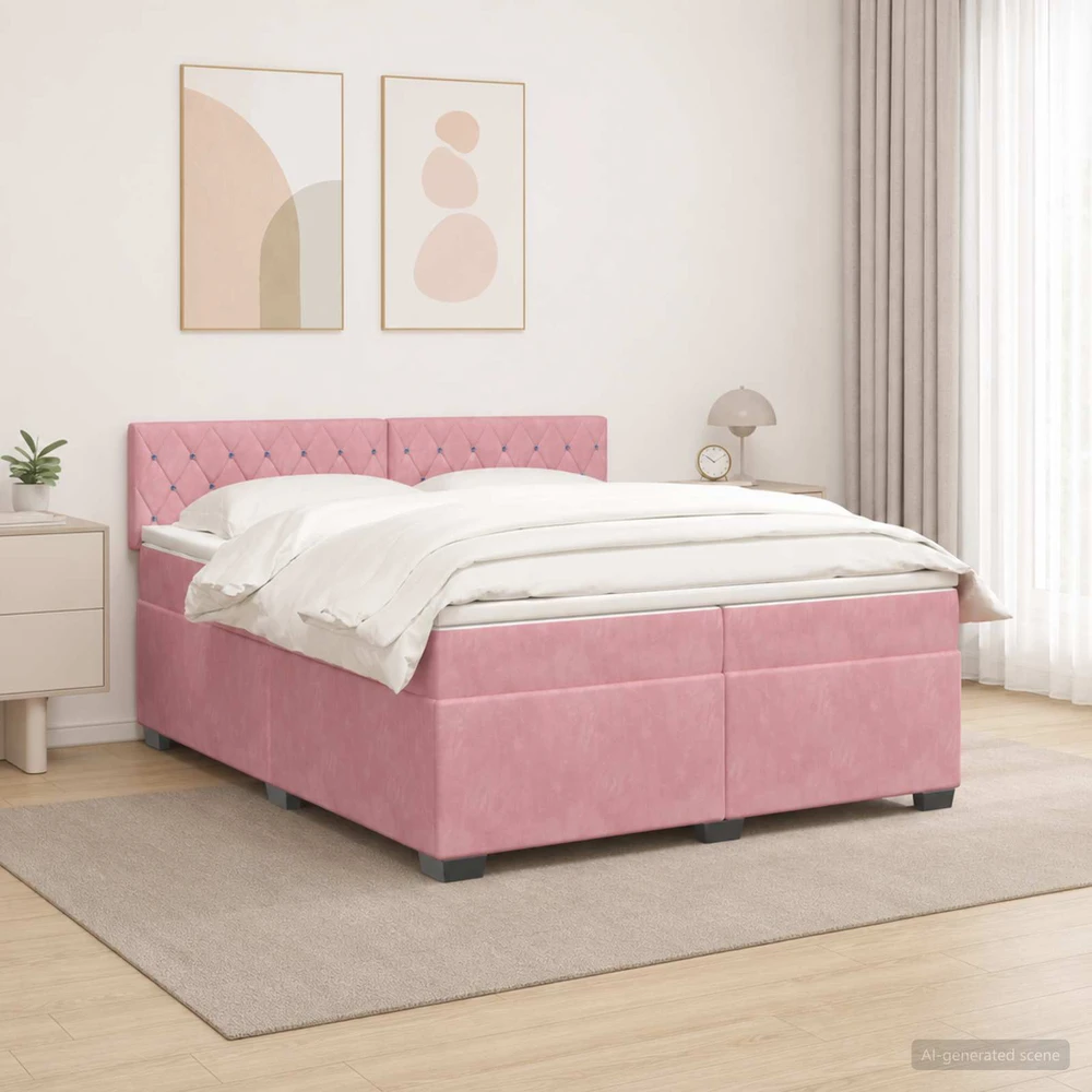 Lova su čiužiniu ir LED apšvietimu Rožinė 200 x 200 cm Aksomas