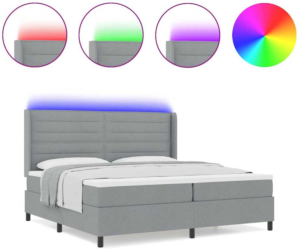 LED Čiužinio Lova Šviesiai pilka 200 x 200 cm audinys