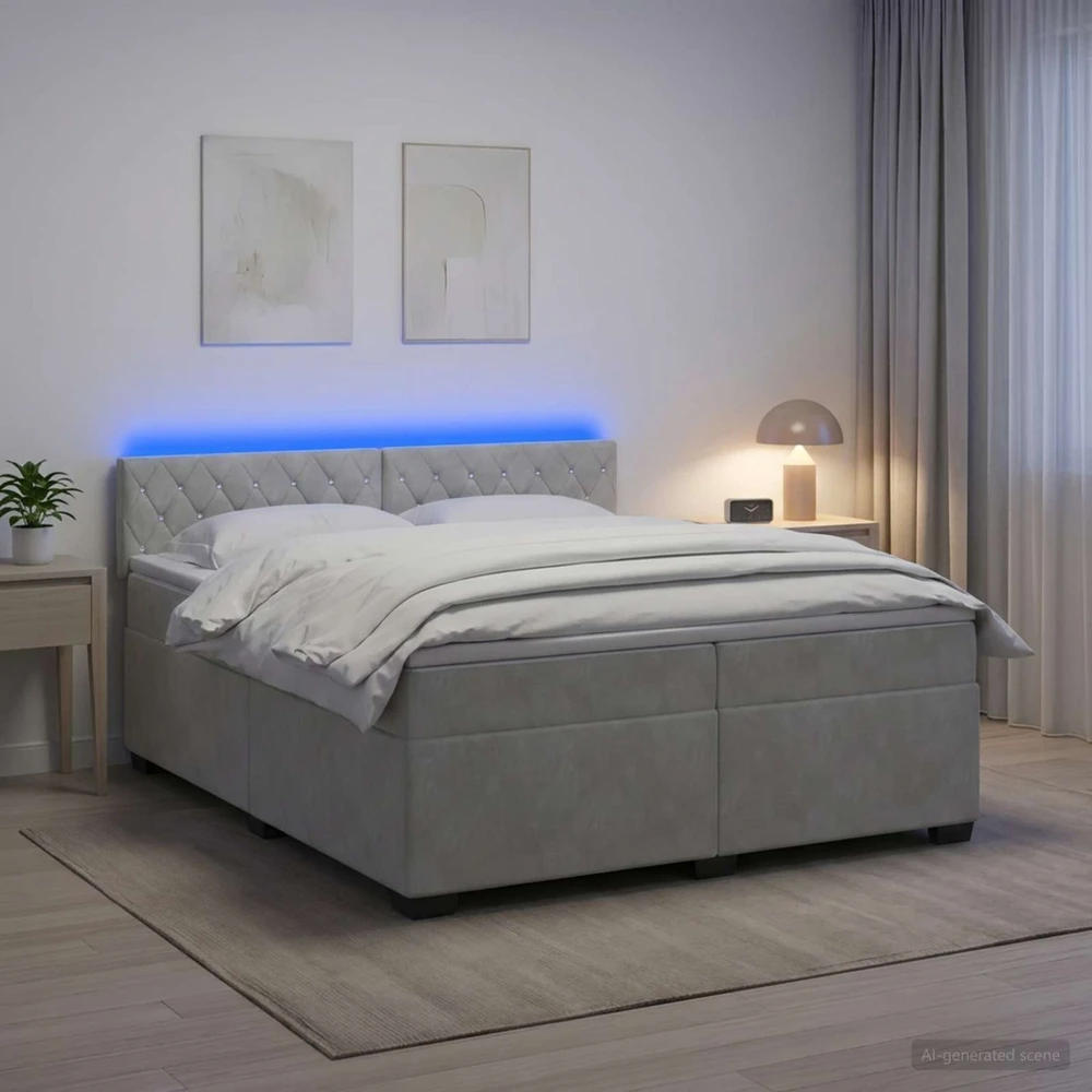 Lova su čiužiniu ir LED apšvietimu Šviesiai pilka 200 x 200 cm