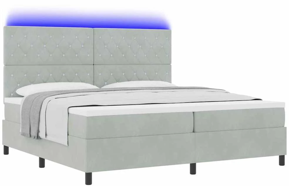 LED Čiužinio Lova Šviesiai pilka 200 x 200 cm Aksomas