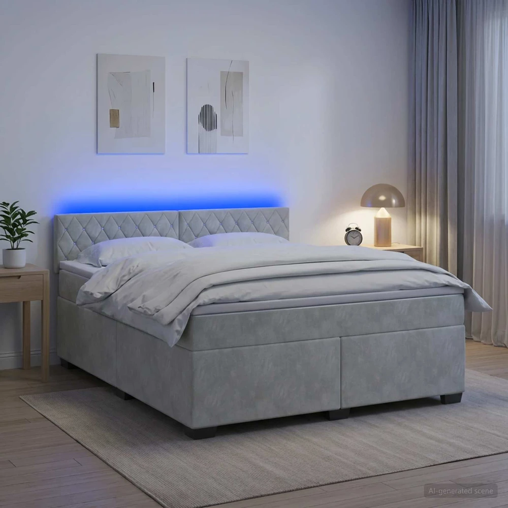 Lova su čiužiniu ir LED apšvietimu Šviesiai pilka 160 x 200 cm