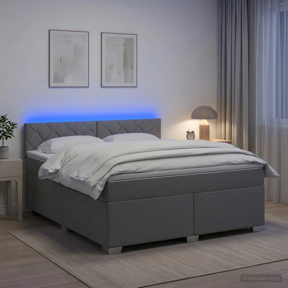 Lova su čiužiniu ir LED apšvietimu Šviesiai pilka 140 x 190 cm