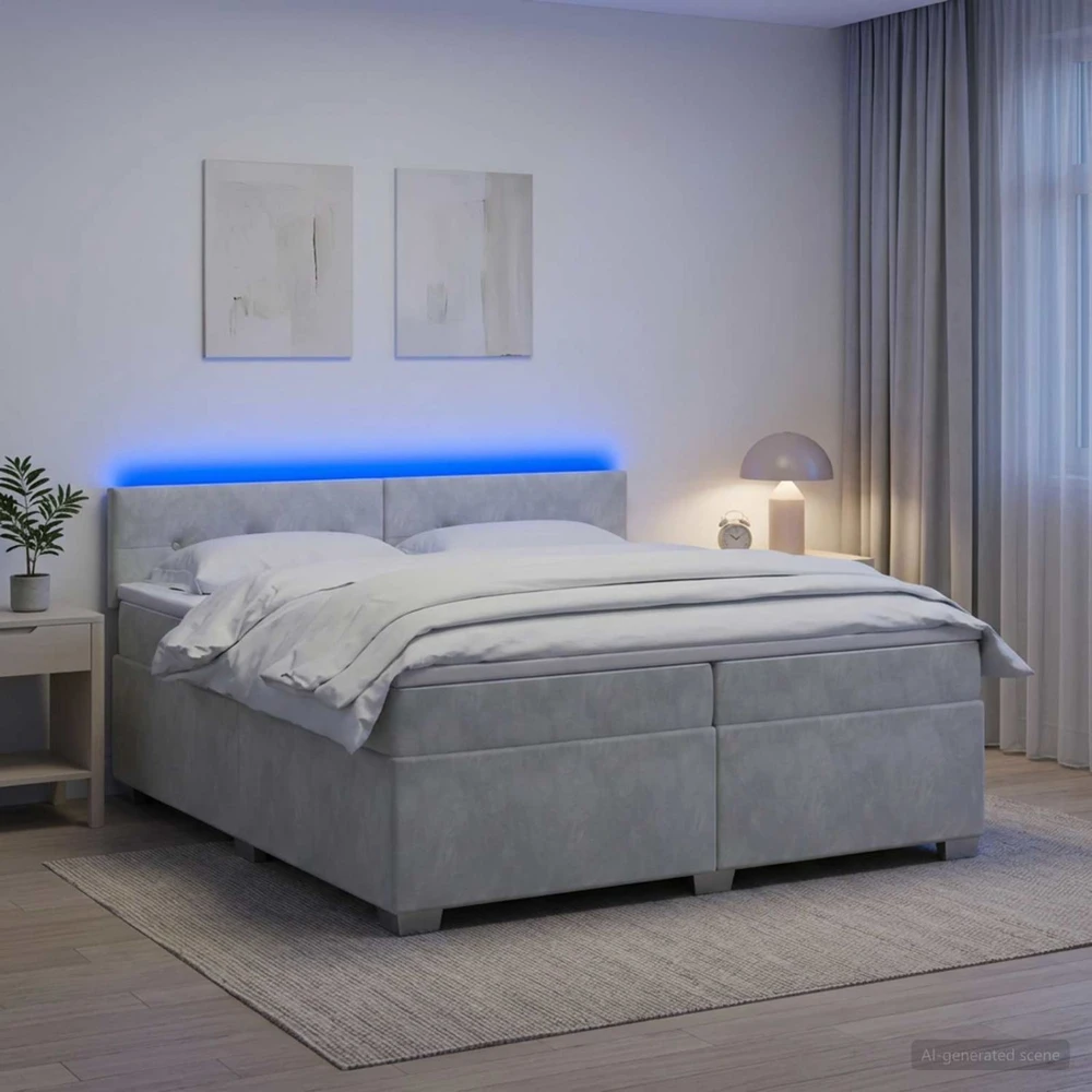 Lova su čiužiniu ir LED apšvietimu Šviesiai pilka 200 x 200 cm